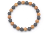 CGB8074 8mm wooden jasper & black lava beaded stretchy bracelets