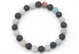 CGB8076 8mm amazonite & black lava beaded stretchy bracelets