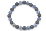 CGB8078 8mm blue spot gemstone & black lava beaded stretchy bracelets