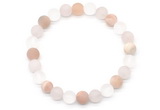 CGB8083 8mm matte white crystal, rose quartz & sunstone beaded stretchy bracelets