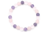 CGB8084 8mm matte white crystal, rose quartz & amethyst beaded stretchy bracelets