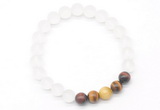 CGB8090 8mm matte white crystal & colorful tiger eye beaded stretchy bracelets