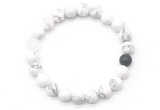 CGB8091 8mm matte white howlite, white crystal & black agate beaded stretchy bracelets