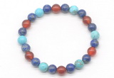 CGB8092 8mm lapis lazuli, blue howlite & red agate beaded stretchy bracelets