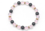 CGB8100 8mm rose quartz, black obsidian & hematite power beads bracelet