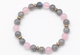 CGB8101 8mm labradorite, rose quartz & hematite power beads bracelet