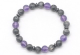 CGB8105 8mm black labradorite, amethyst & hematite power beads bracelet