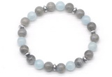 CGB8108 8mm labradorite, aquamarine & hematite power beads bracelet