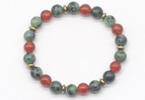 CGB8122 8mm ruby zoisite, red agate & hematite power beads bracelet