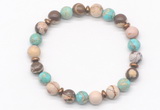 CGB8124 8mm zebra jasper, blue sea sediment jasper & hematite power beads bracelet