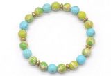 CGB8126 8mm blue sea sediment jasper, blue howlite & hematite power beads bracelet