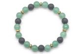 CGB8131 8mm green aventurine, black lava & hematite power beads bracelet