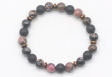 CGB8132 8mm rhodonite, black lava & hematite power beads bracelet