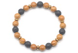 CGB8133 8mm wooden jasper, black lava & hematite power beads bracelet