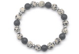 CGB8134 8mm dalmatian jasper, black lava & hematite power beads bracelet