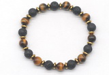 CGB8135 8mm yellow tiger eye, black lava & hematite power beads bracelet