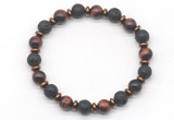 CGB8136 8mm red tiger eye, black lava & hematite power beads bracelet