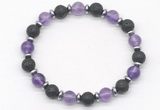 CGB8137 8mm amethyst, black lava & hematite power beads bracelet