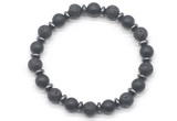 CGB8138 8mm matte black agate, black lava & hematite power beads bracelet