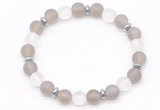 CGB8141 8mm matte grey agate, white crystal & hematite power beads bracelet