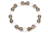 CGB8142 8mm smoky quartz, matte white crystal & hematite power beads bracelet