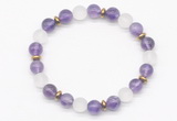 CGB8143 8mm amethyst, matte white crystal & hematite power beads bracelet