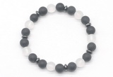 CGB8144 8mm matte black agate, white crystal & hematite power beads bracelet