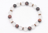 CGB8145 8mm matte white crystal, red tiger eye & hematite power beads bracelet