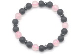 CGB8146 8mm matte black agate, rose quartz & hematite power beads bracelet