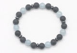 CGB8147 8mm matte black agate, aquamarine & hematite power beads bracelet