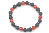 CGB8148 8mm matte black agate, red agate & hematite power beads bracelet