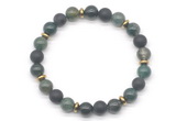 CGB8150 8mm moss agate, matte black agate & hematite power beads bracelet