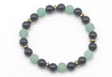 CGB8151 8mm black agate, matte green aventurine & hematite power beads bracelet