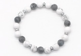 CGB8152 8mm white howlite, matte black labradorite & hematite power beads bracelet