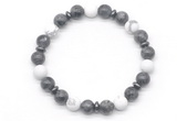 CGB8153 8mm black labradorite, matte white howlite & hematite power beads bracelet