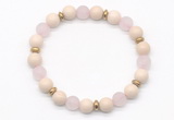 CGB8154 8mm white fossil jasper, matte rose quartz & hematite power beads bracelet