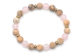 CGB8155 8mm matte picture jasper, rose quartz & hematite power beads bracelet