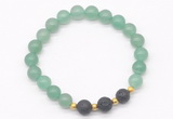 CGB8169 8mm green aventurine & black lava beaded stretchy bracelets