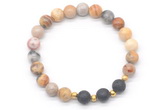 CGB8172 8mm yellow crazy lace agate & black lava beaded stretchy bracelets