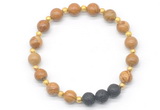 CGB8174 8mm wooden jasper & black lava beaded stretchy bracelets