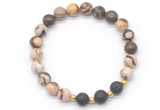 CGB8175 8mm brown zebra jasper & black lava beaded stretchy bracelets