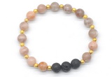 CGB8180 8mm sunstone & black lava beaded stretchy bracelets