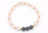 CGB8182 8mm matte rose quartz & black lava beaded stretchy bracelets