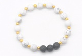 CGB8185 8mm matte white howlite & black lava beaded stretchy bracelets