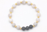 CGB8186 8mm matte white crazy lace agate & black lava beaded stretchy bracelets