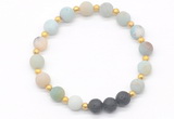 CGB8188 8mm matte amazonite & black lava beaded stretchy bracelets