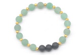 CGB8189 8mm matte green aventurine & black lava beaded stretchy bracelets