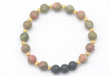 CGB8190 8mm matte unakite & black lava beaded stretchy bracelets