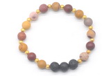 CGB8191 8mm matte mookaite & black lava beaded stretchy bracelets