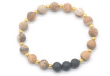 CGB8193 8mm matte picture jasper & black lava beaded stretchy bracelets